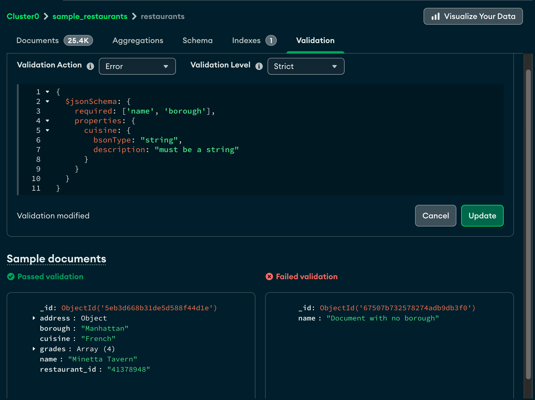 Validation view