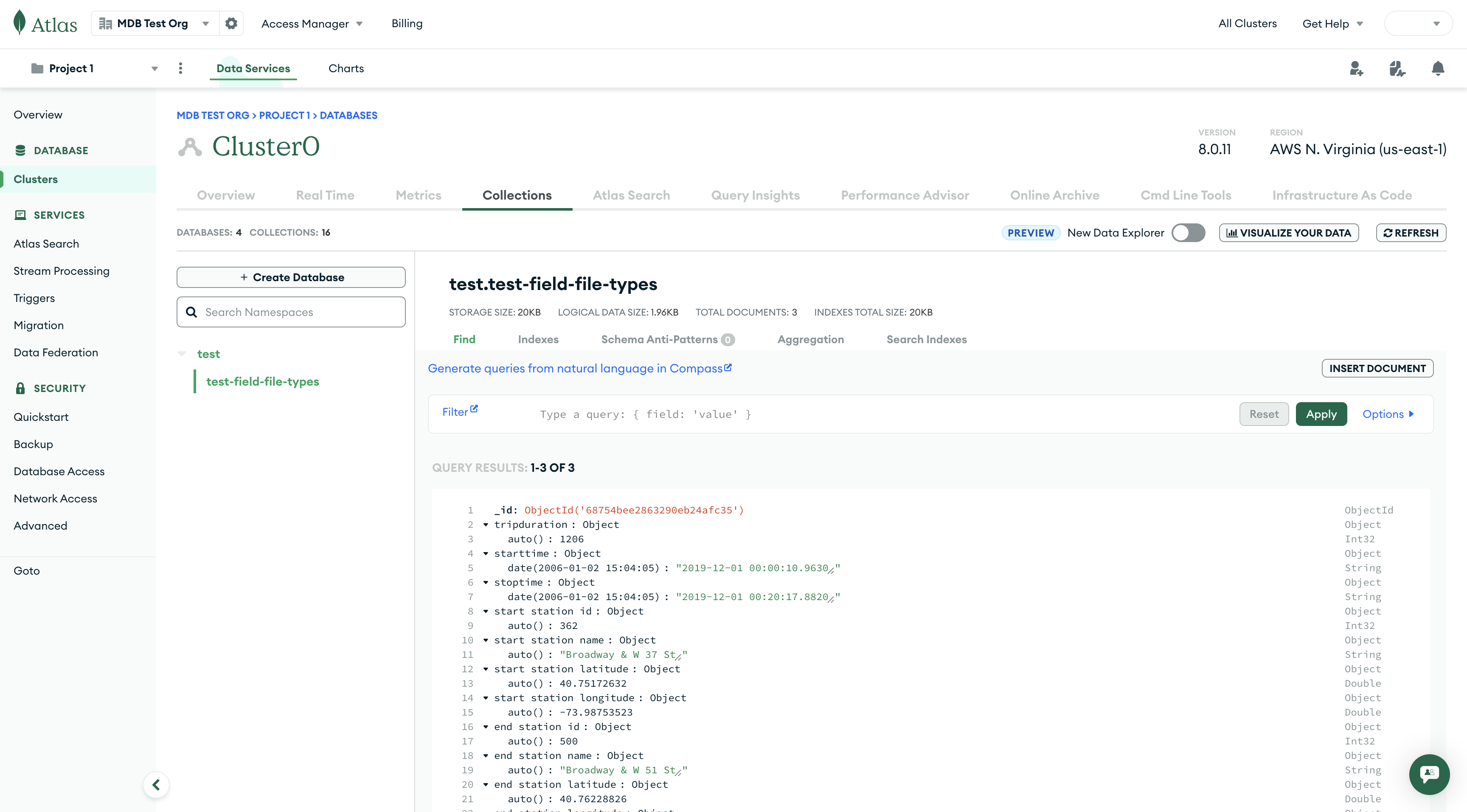 Import a CSV file with field types and data types