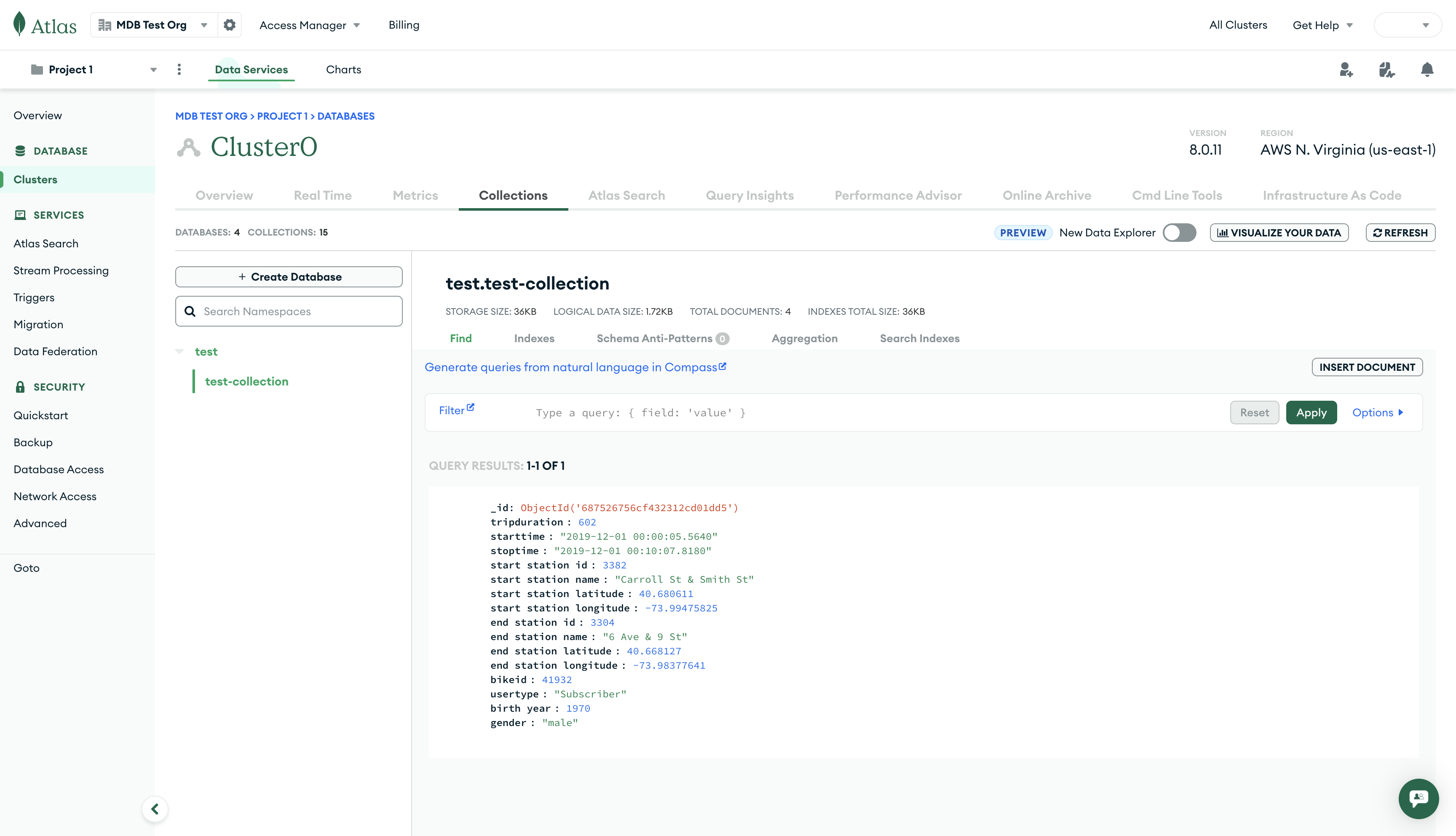 Import one document with mongoimport Atlas UI data