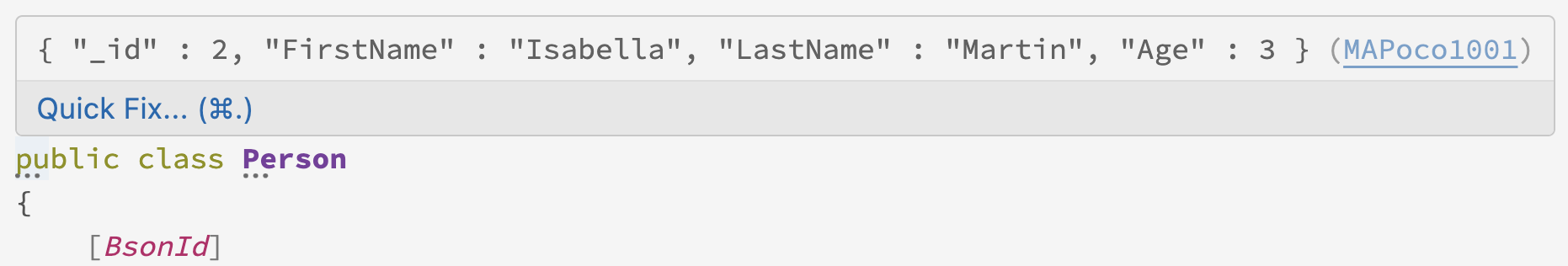Screenshot of builder expression with MAPoco1001 rule message