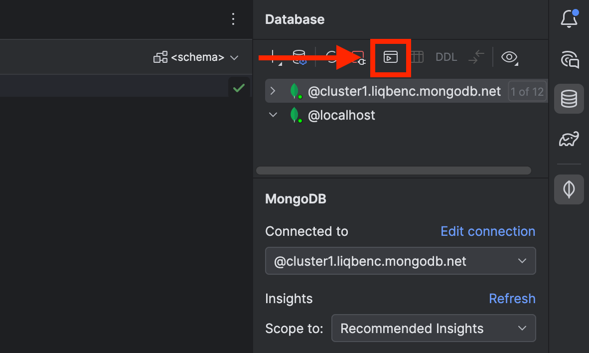 To launch the Playgrounds, click the highlighted button in Database Explorer.